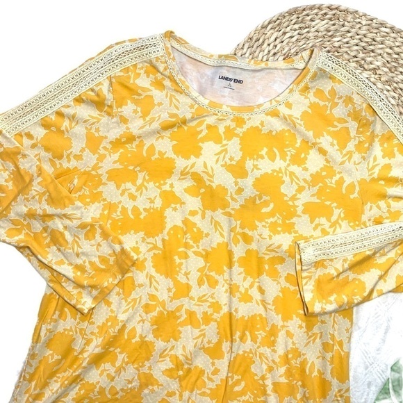 Lands' End Yellow Floral Long Sleeve Crocheted Detail Shirt Top Size Large - Picture 16 of 16